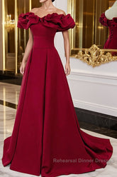 Wine Red Off Shoulder Sweetheart Long Party Dress, Wine Red Semi Formal Prom Dress Evening Dress